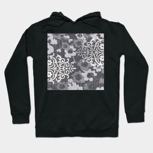 Floral Glam Damask Distressed Charcoal / Ivory Hoodie